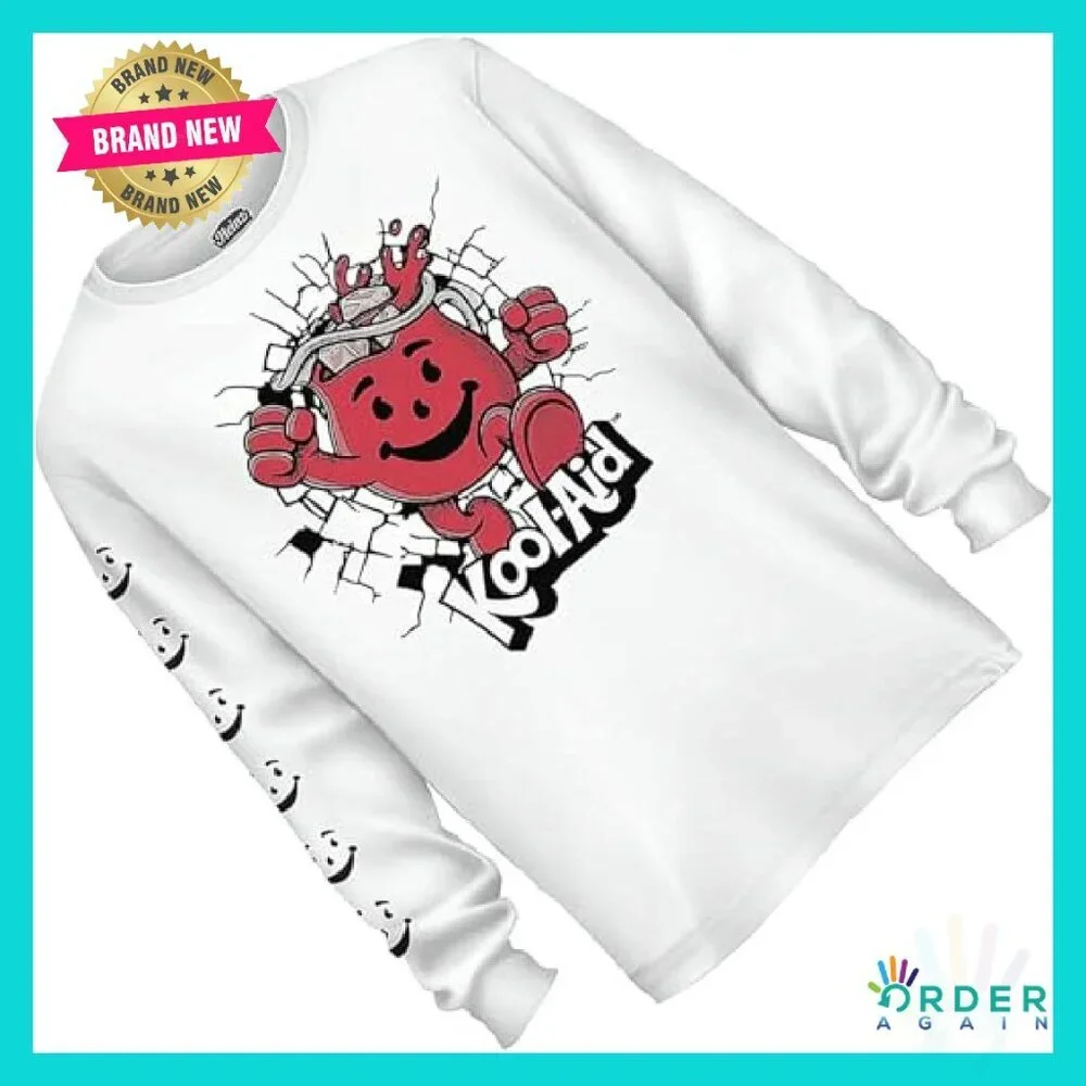 Retro Graphic Long Sleeve Tee Funny Vintage Kool-Aid Man Logo - Picture 4 of 6